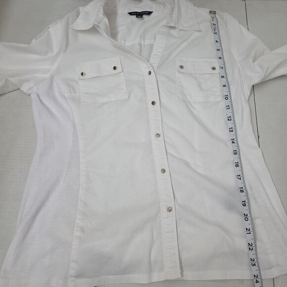 Women's White Blouse Size XL Cotton Blend 3/4 Roll Tab Sleeve Zac & Rachel - Picture 5 of 8